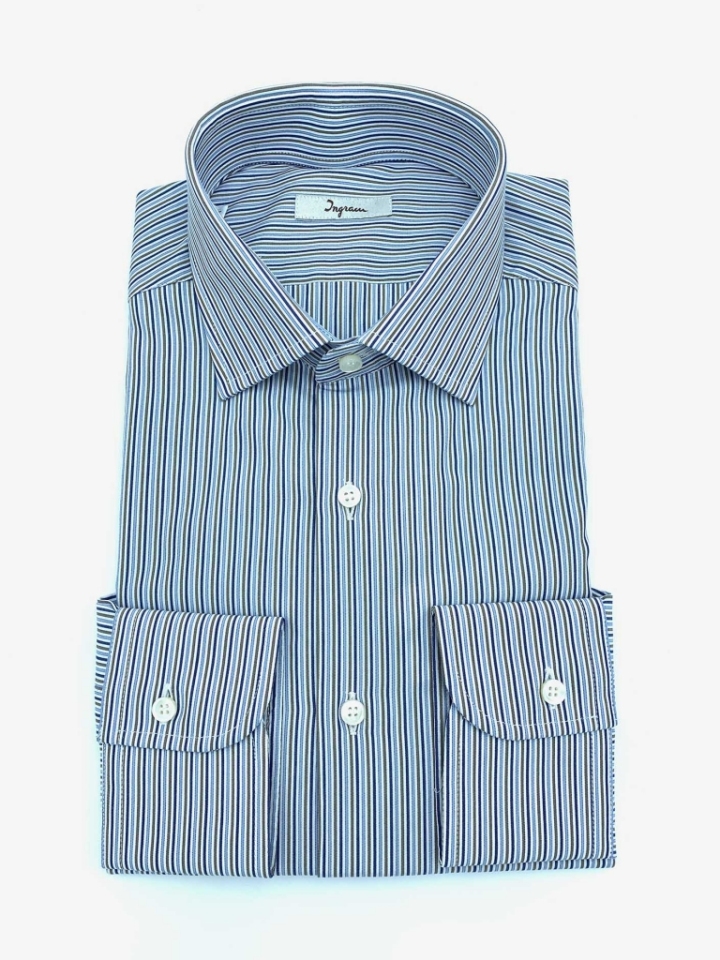 Ingram Blue Alternating Stripe Cotton Shirt