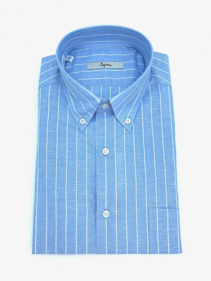 Ingram Light Blue Pencil Stripe Cotton Shirt