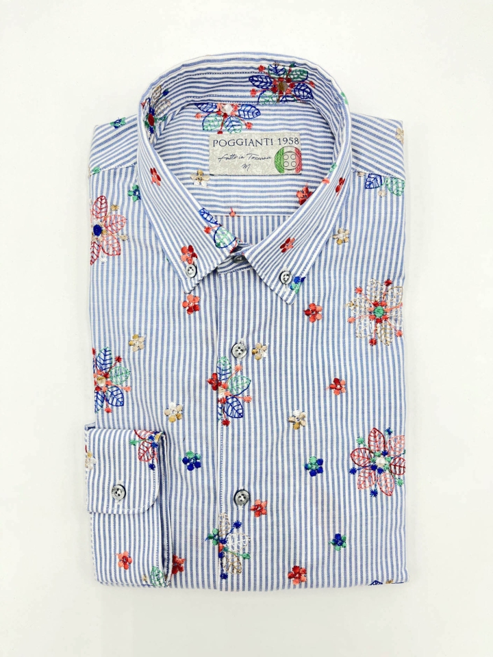 Poggianti Embroidered Flowers Cotton Shirt