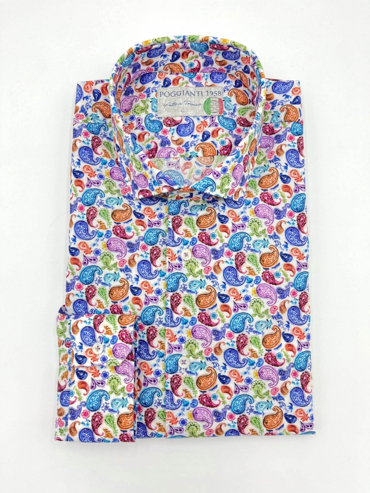 Poggianti Rainbow Paisley Cotton Shirt