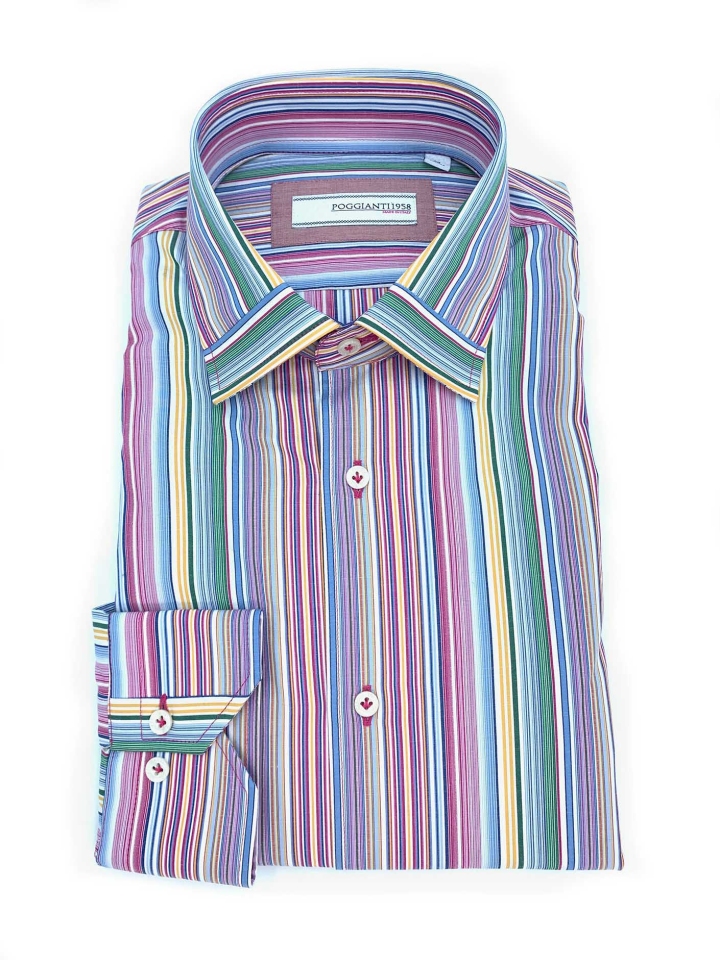 Poggianti Rainbow Striped Cotton Shirt