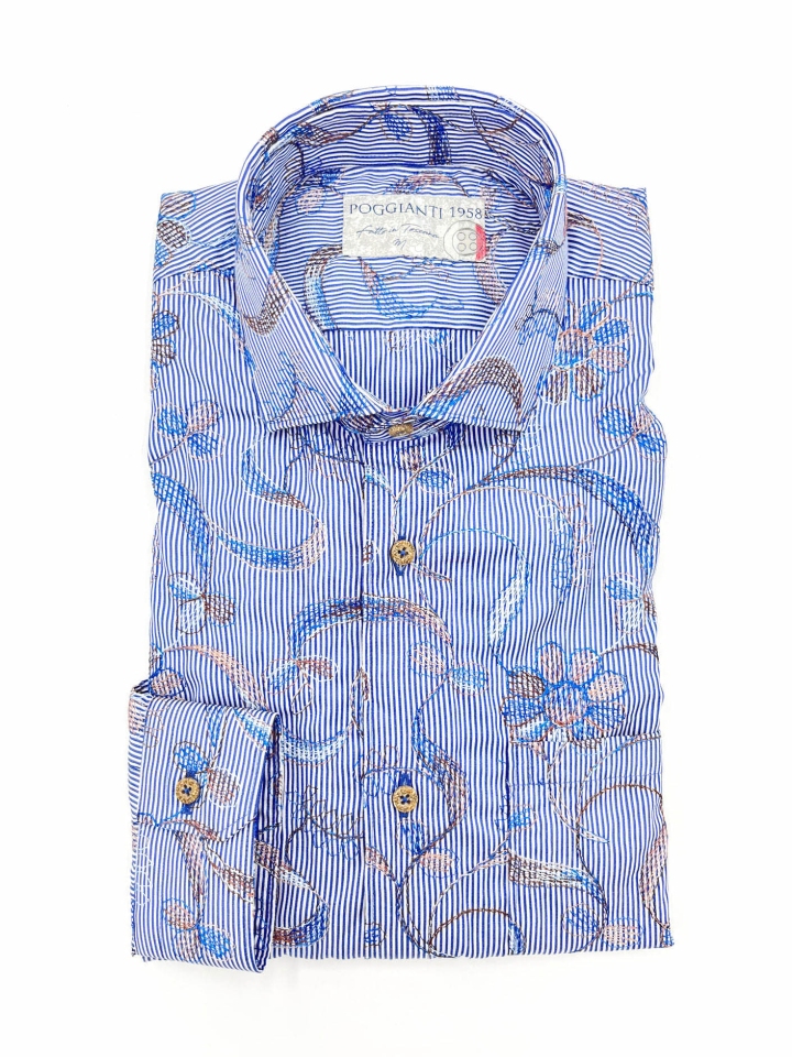 Poggianti Embroidered Striped Cotton Shirt