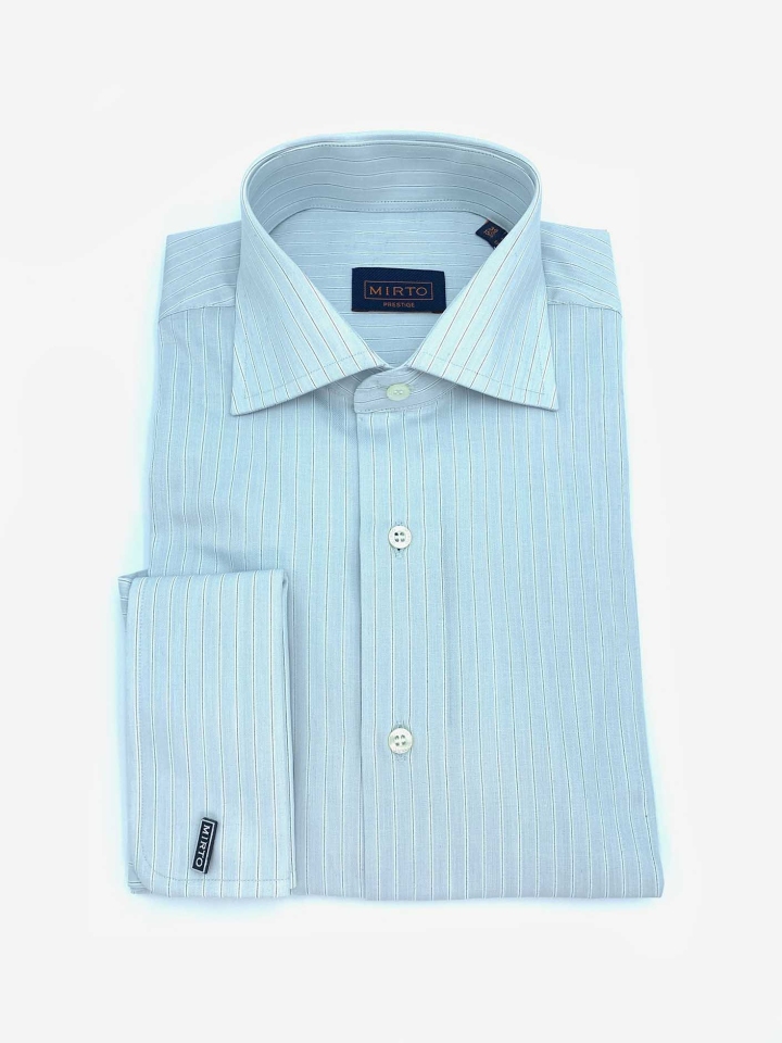 Mirto French Cuff Grey Beaded Stripe Cotton Dress Shirt