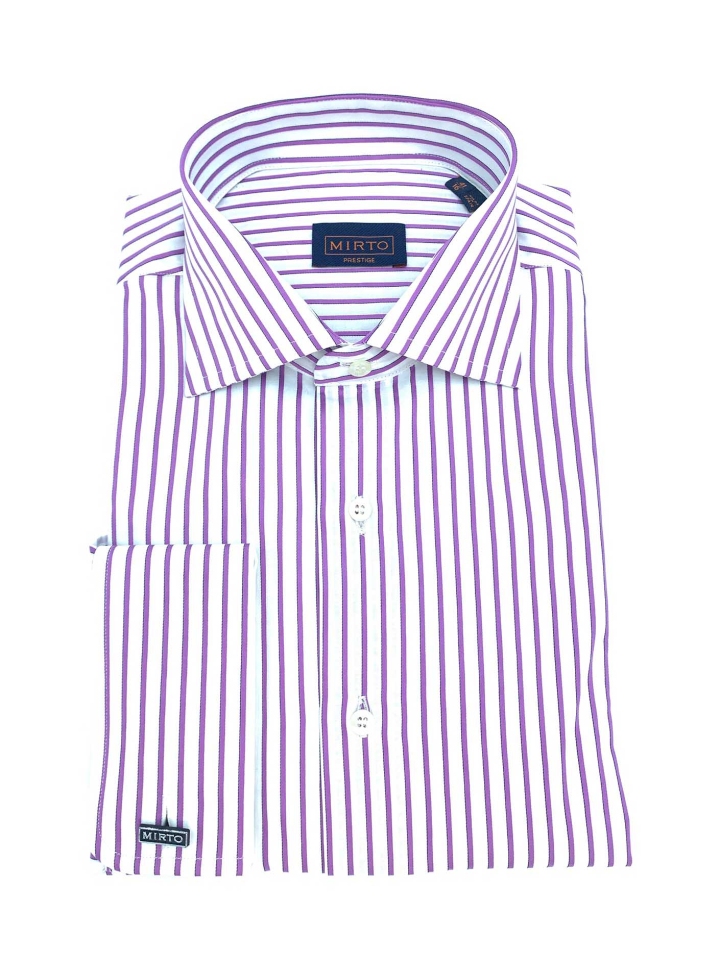 Mirto French Cuff Pink Bengal Stripe Cotton Dress Shirt