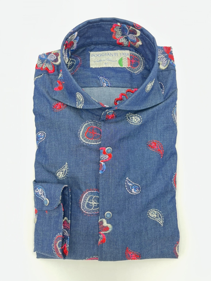Poggianti Embroidered Denim Cotton Shirts