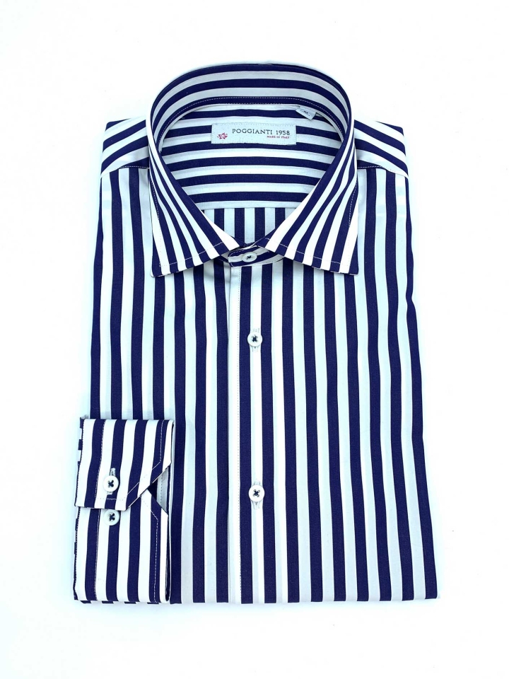 Poggianti White and Navy Stripe Cotton Shirt