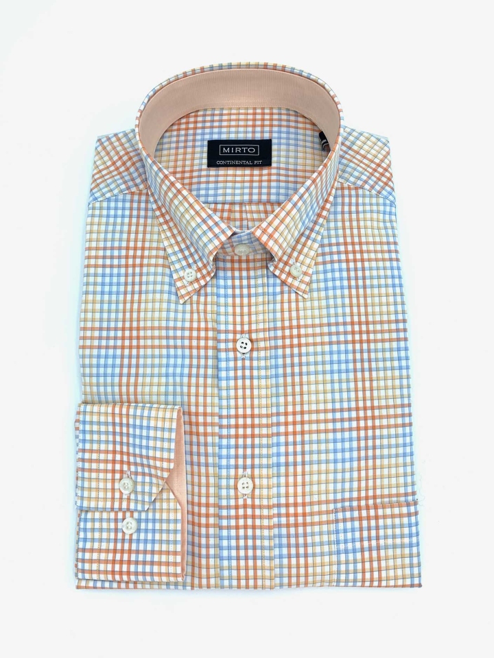 Mirto Orange Shadow Mini Check Cotton Shirt