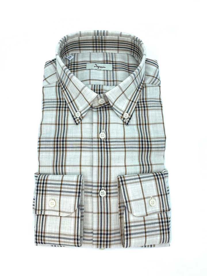 Ingram Tan Check Brushed Cotton Shirt