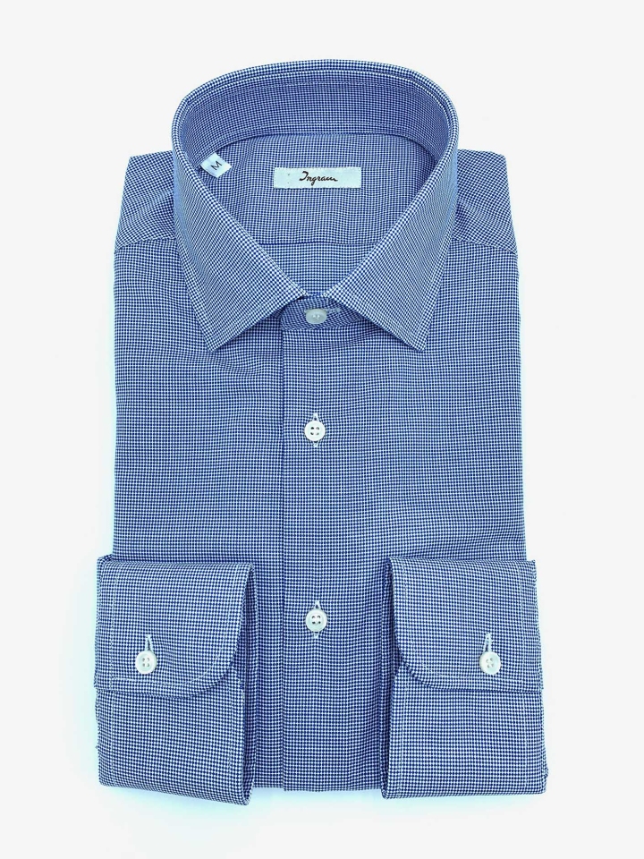 Ingram Blue Birds Eye Cotton Dress Shirt