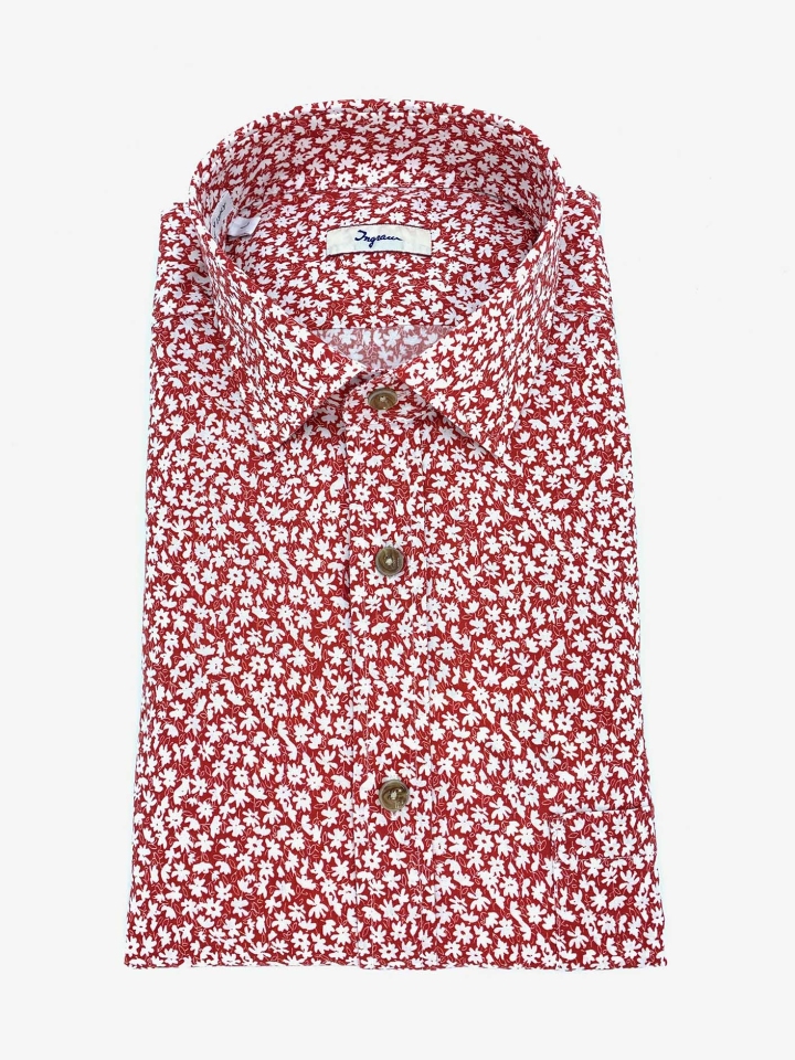 Ingram Red Floral Cotton Print Shirt