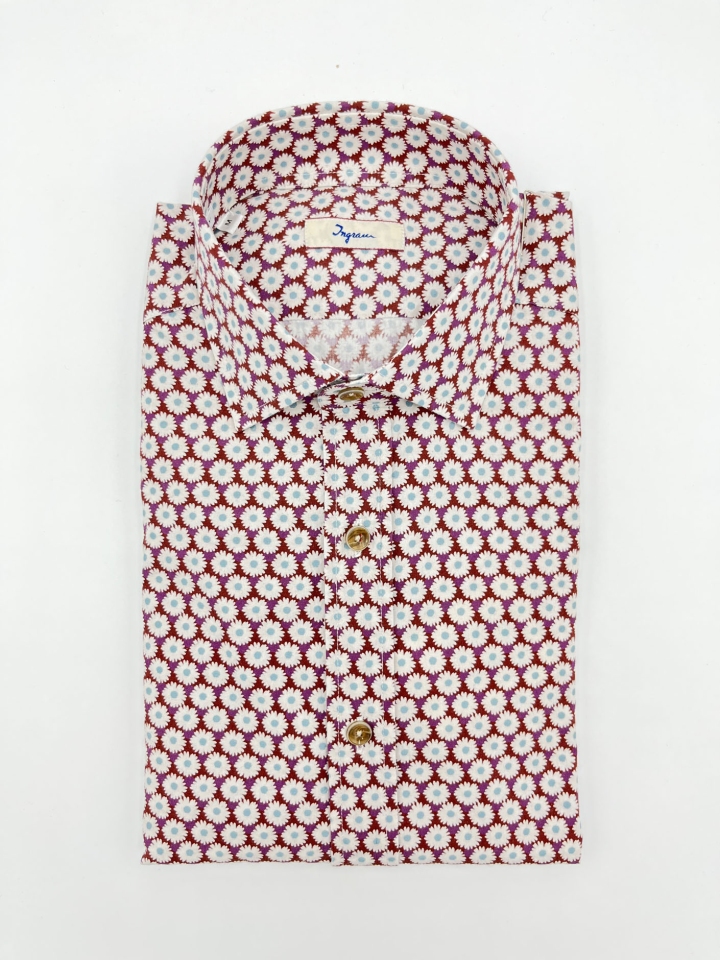 Ingram Red Daisy Print Cotton Shirt