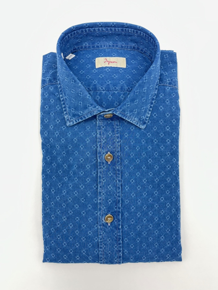 Ingram Blue Embroidered Lightweight Denim Cotton Shirt
