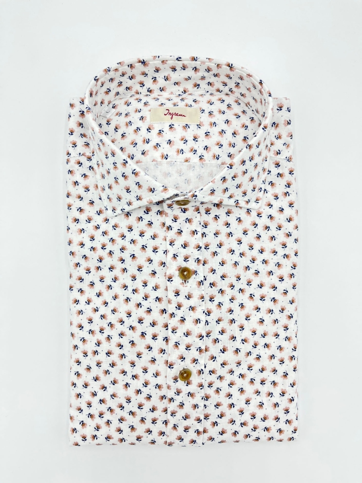 Ingram White Rose Print Cotton Shirt