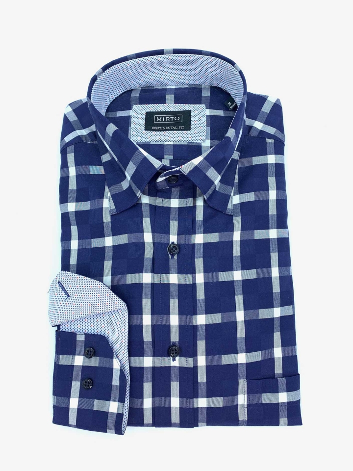 Mirto Blue Gingham Check Cotton Shirt