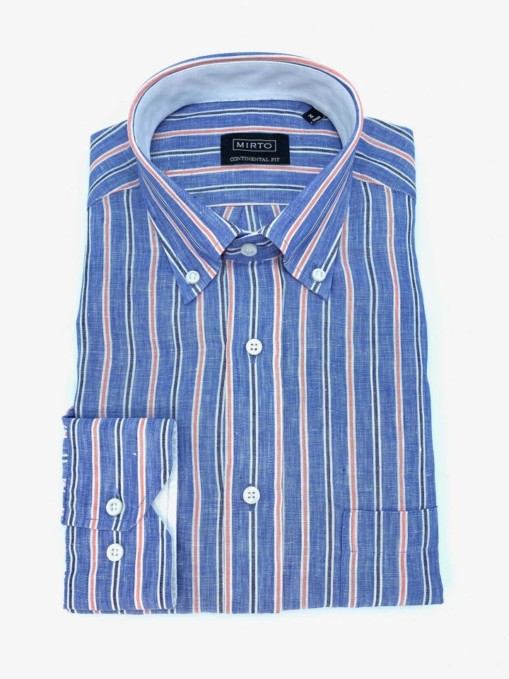 Mirto Blue Track Stripe Linen Shirt