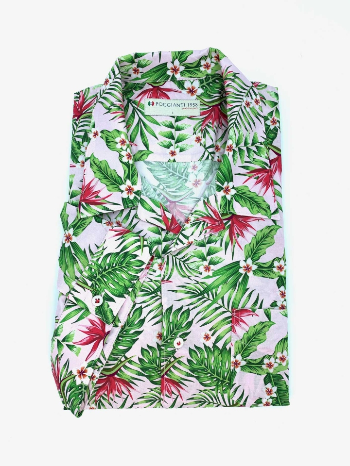 Poggianti Tropical Print Short Sleeve Cotton Shirt