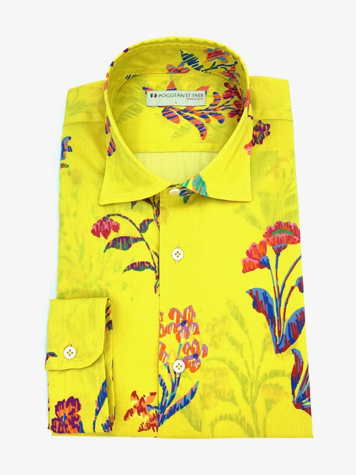 Poggianti Yellow Floral Print Cotton Shirt