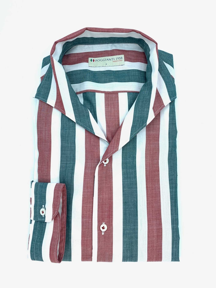 Poggianti Camp Collar Wide Stripe Cotton Shirt