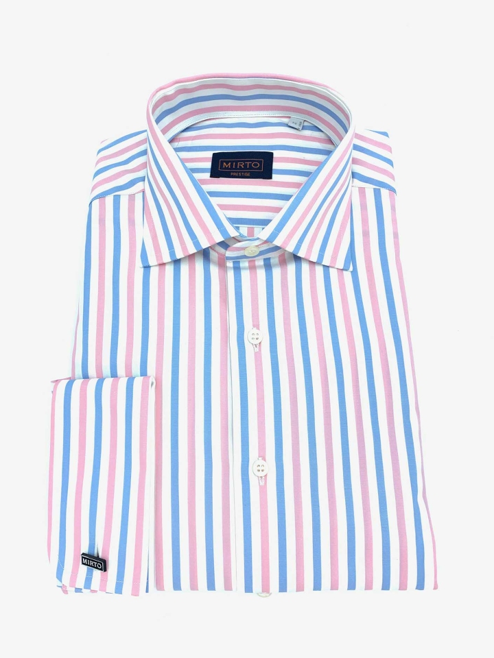 Mirto French Cuff Alternating Stripe Cotton Dress Shirt