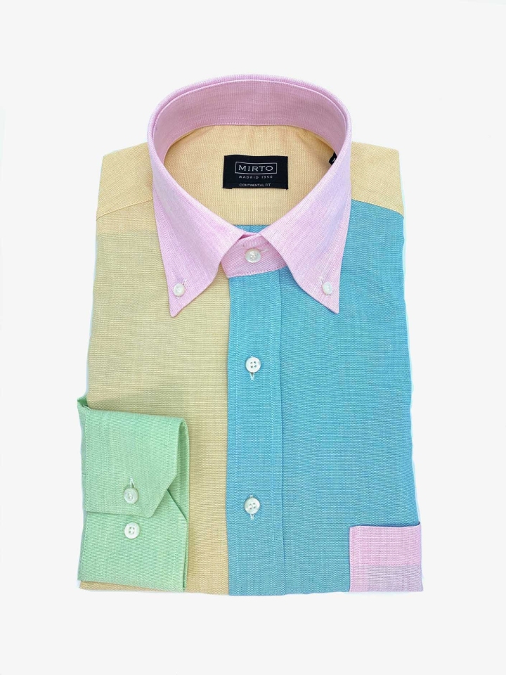 Mirto Pastel Multi Color Block Cotton Shirt