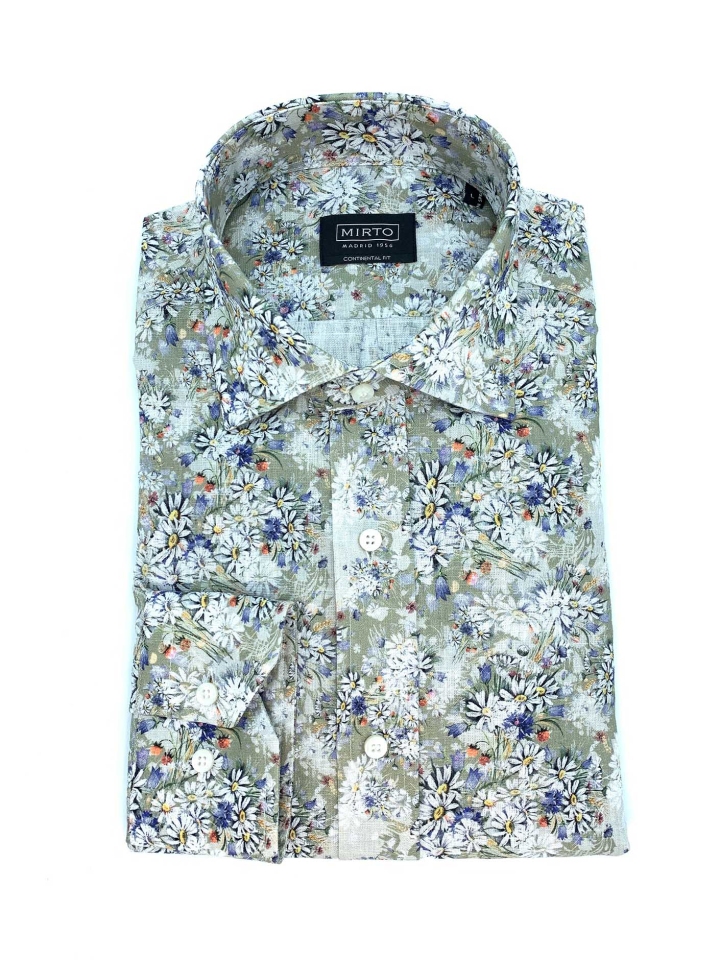 Mirto Grey Floral Print Cotton Shirt
