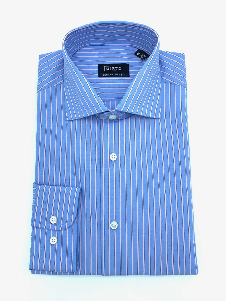 Mirto Blue Chalk Stripe Cotton Dress Shirt