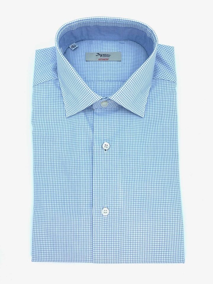 Ingram Light Blue Graph Check Cotton Dress Shirt