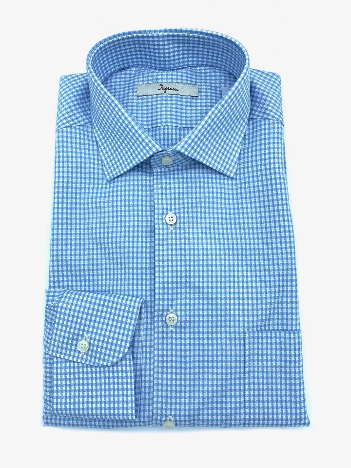 Ingram Light Blue Houndstooth Cotton Dress Shirt