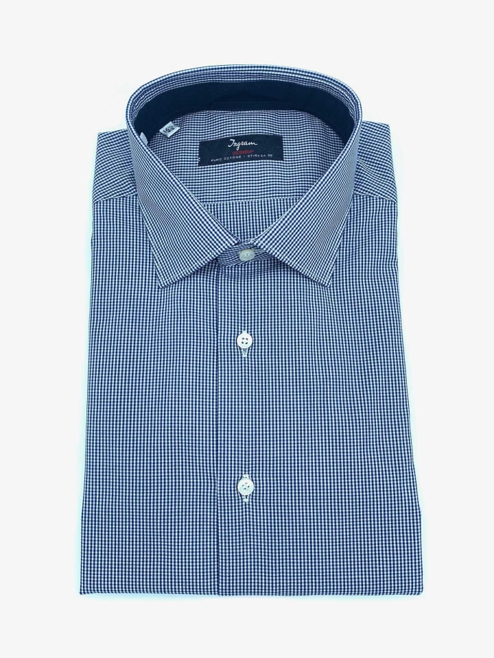 Ingram Blue Mini Check Cotton Dress Shirt