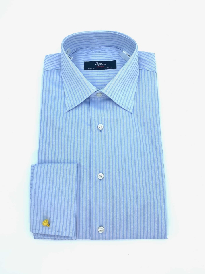 Ingram French Cuff Light Blue Rope Stripe Cotton Dress Shirt