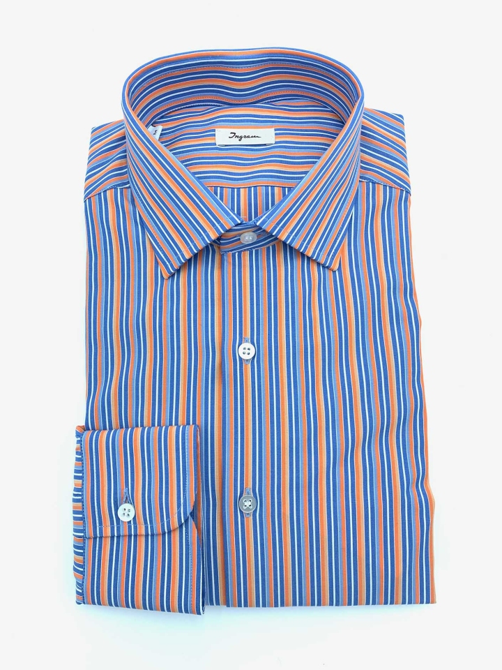 Ingram Blue and Orange Striped Cotton Dress Shirt