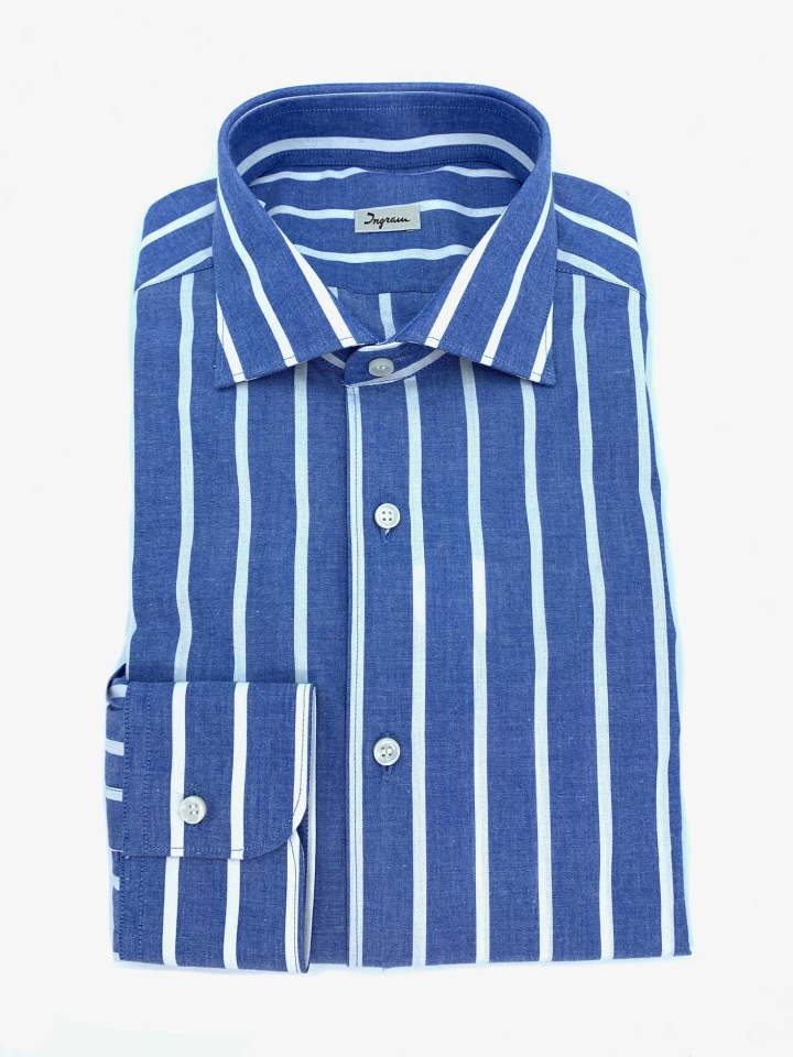 Ingram Blue Striped Cotton Dress Shirt