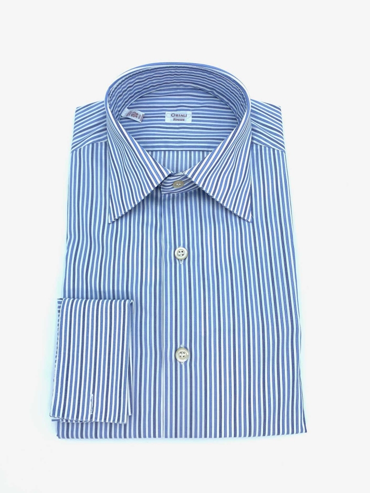 Oriali French Cuff Candy Stripe Cotton Dress Shirt