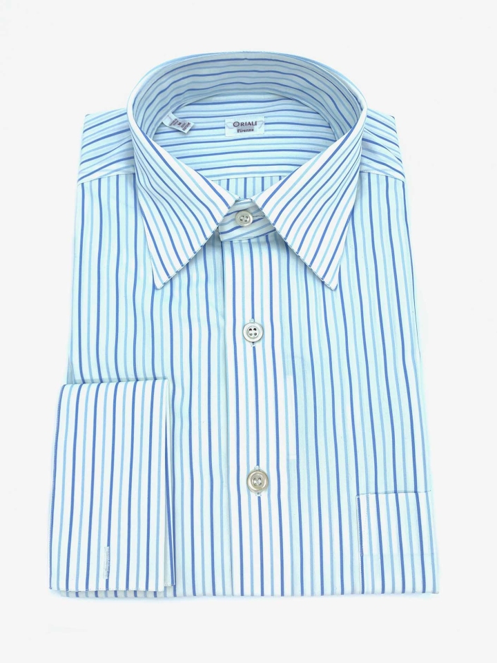 Oriali French Cuff Broad Stripe Cotton Dress Shirt