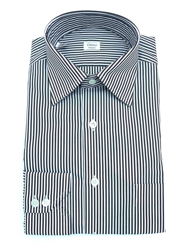 Oriali Banker Stripe Cotton Dress Shirt