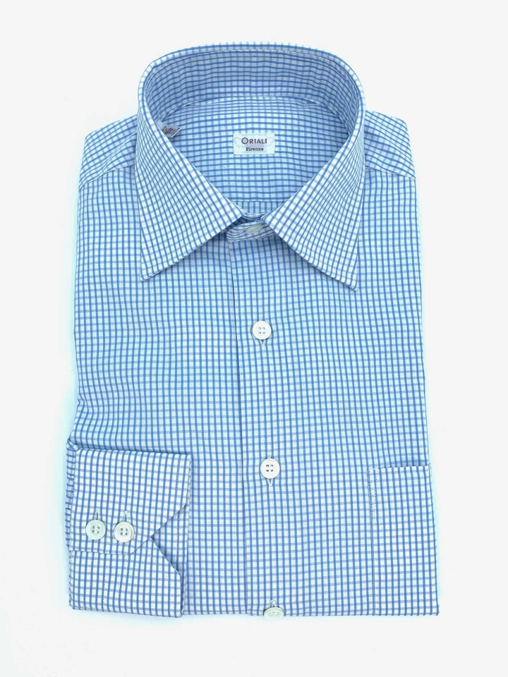 Oriali Mini Check Cotton Dress Shirt