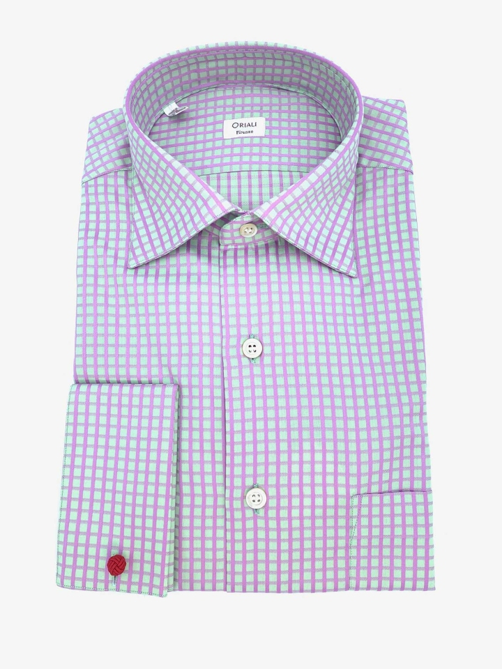 Oriali French Cuff Checkerboard Dress Cotton Shirt
