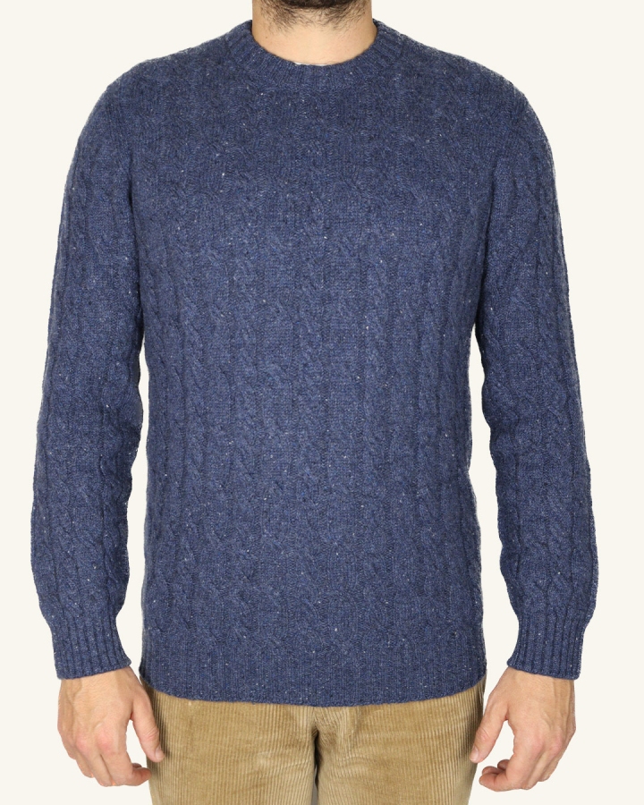 Johnstons of Elgin Donegal Cable Round Neck Knitted Cashmere Sweater