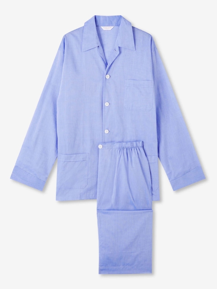 Derek Rose Lightweight Blue Cotton Pyjamas