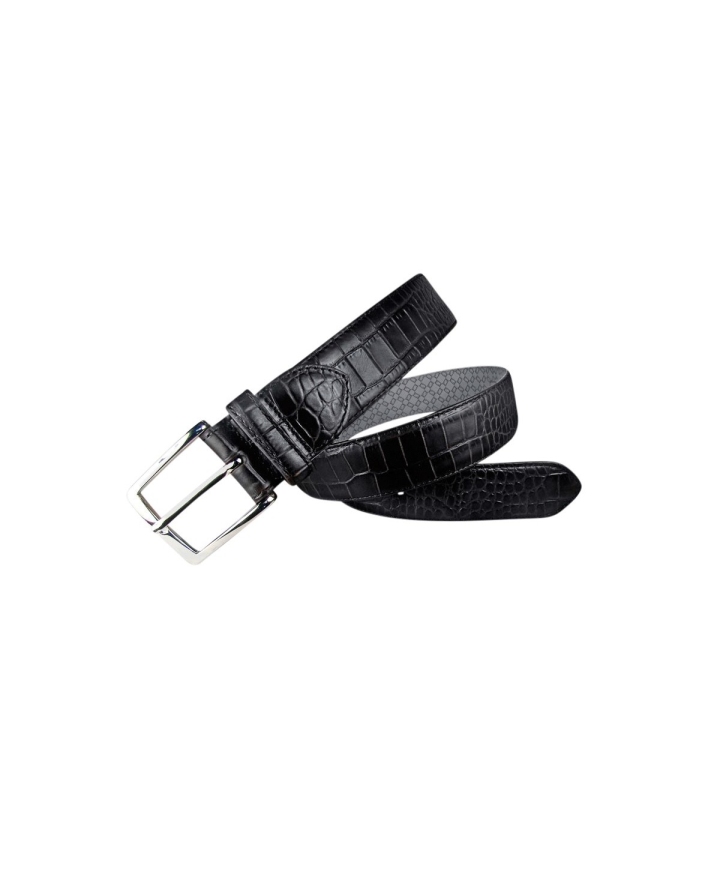 Leyva Crocodile Skin Embossed in Black Cowhide Leather Belt