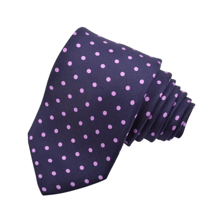 Dion Navy Twill Polka Dot Silk Tie