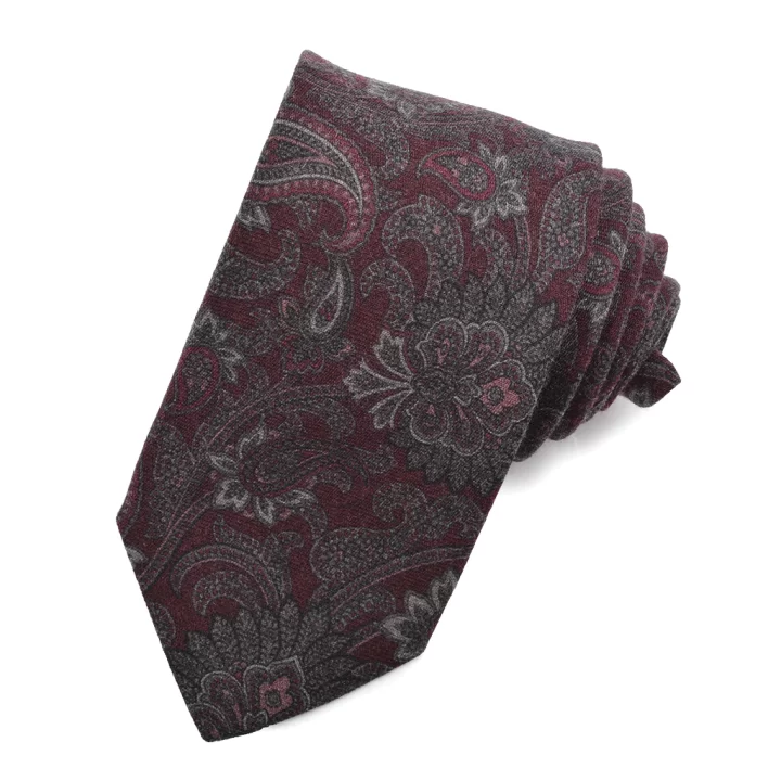 Dion Burgundy Melange Floral Teardrop Wool Tie