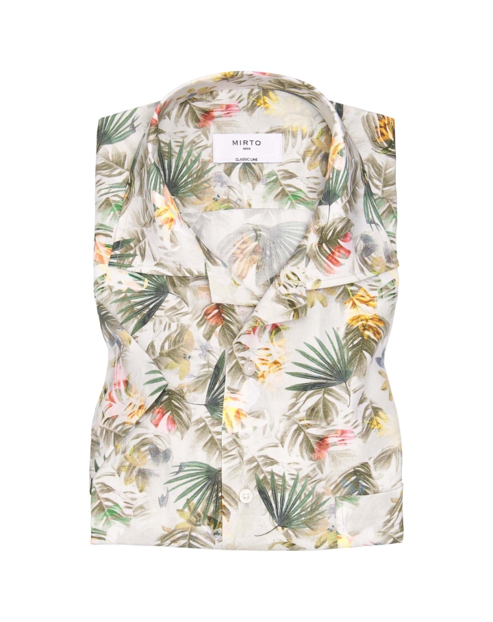 Mirto Green & Brown Hawaiian Print Cotton Shirt