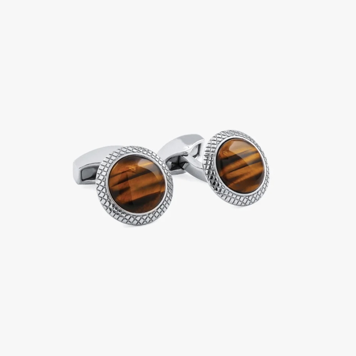 Tateossian Tiger Eye Bullseye Palladium Plated Cufflinks