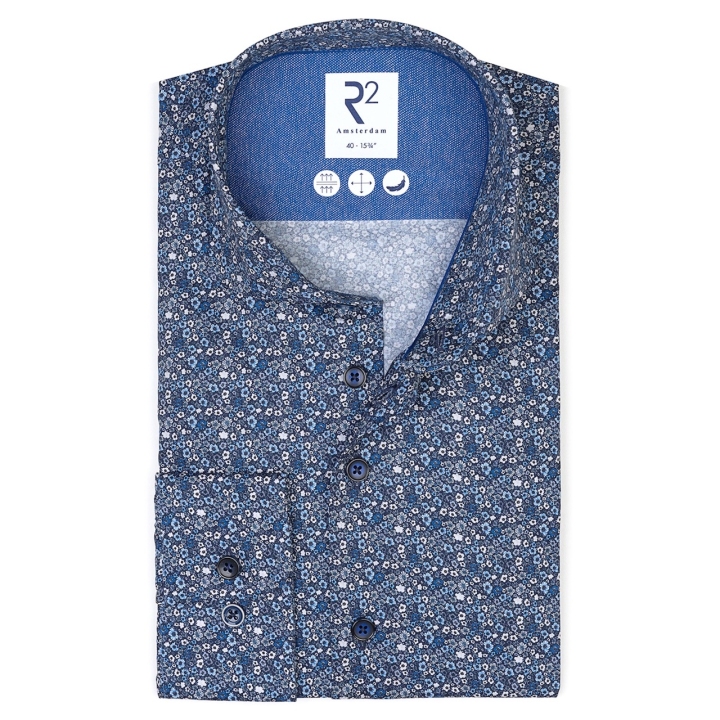 R2 Micro Floral Tailored Fit Cotton Shirt