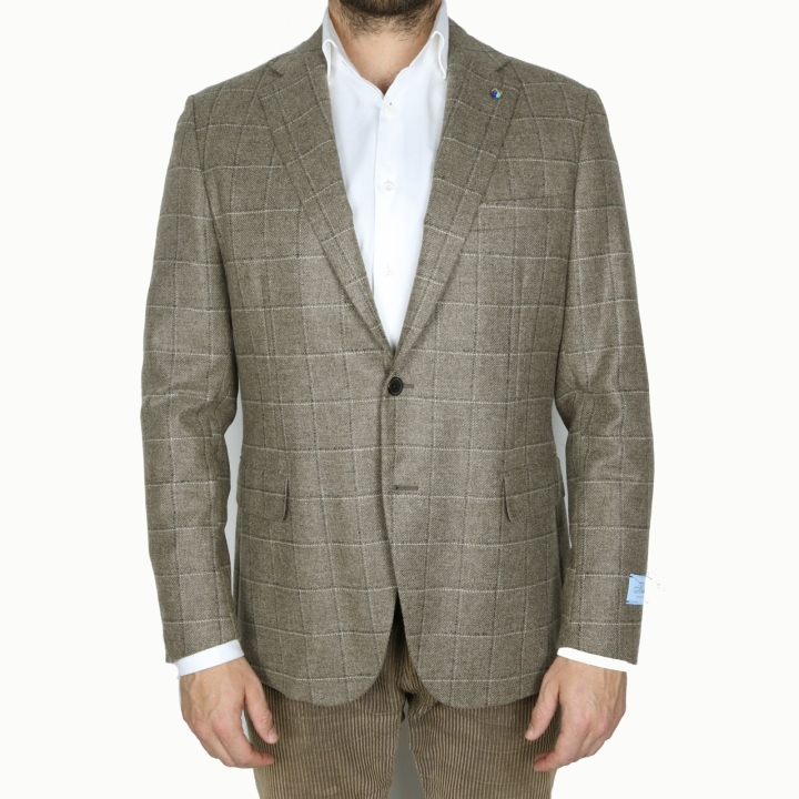 Belvest Light Brown Windowpane Wool Jacket