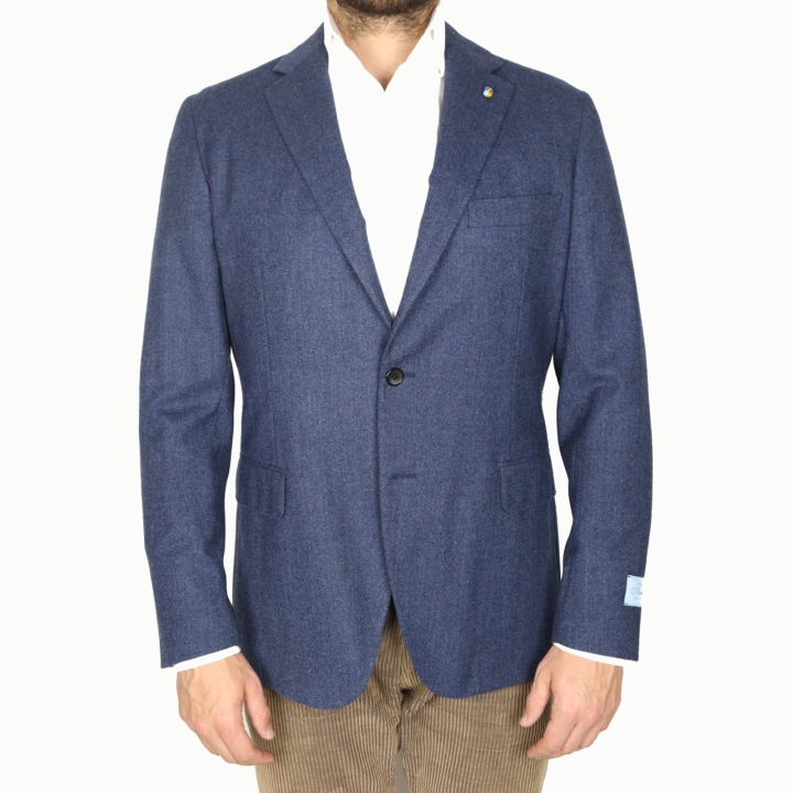 Belvest Blue Herringbone Brushed Wool Jacket