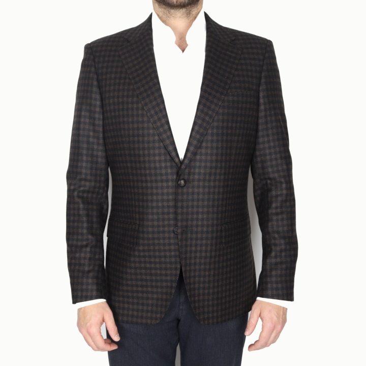 Mirto Wool/Silk/Linen Blend Dark Brown Check Sports Jacket
