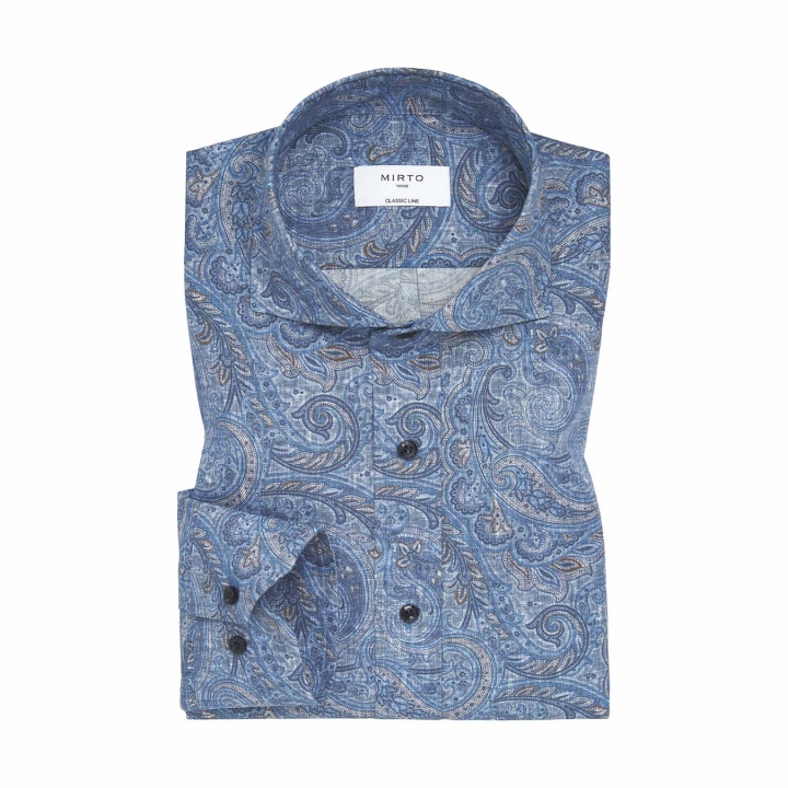 Mirto Blue Paisley Print Cotton Shirt