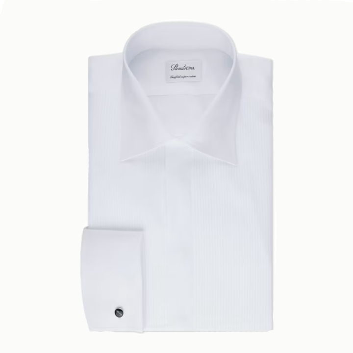 Stenstroms Pleated Front Fitted Body Cotton Tuxedo Shirt